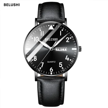 

Watches Mens 2019 Luminous Leather Watch Men Belushi Fashion Leisure Luxury Hardlex Steel Waterproof Big Numeral Watches Black