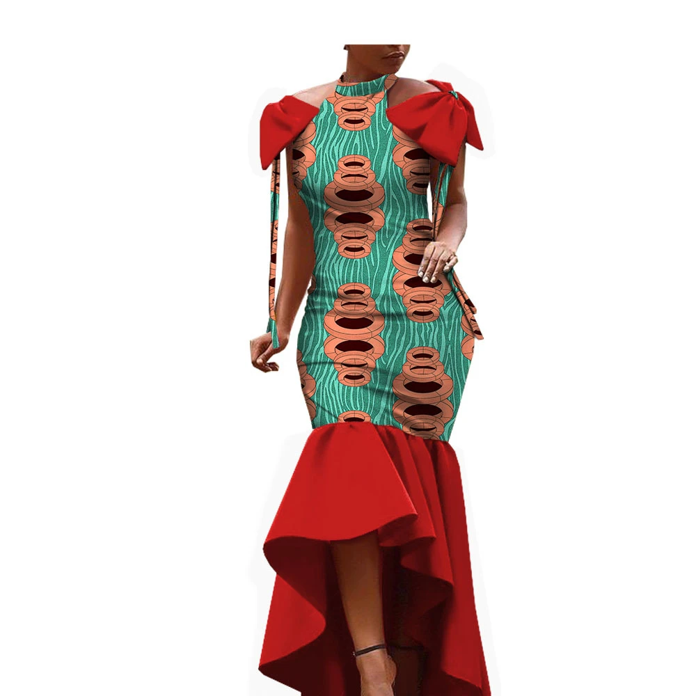 

African Traditional Batik Print Formal Dress For Women Party Wedding 2020 New Design Female Sexy Patchwork Floor Length Dress