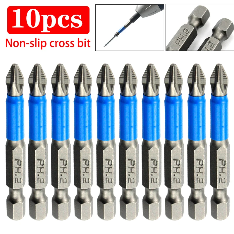 3/5/10 Uds 50mm PH2 cabeza de taladro destornillador de Cruz herramientas de mano antideslizante de vástago hexagonal magnético destornillador broca