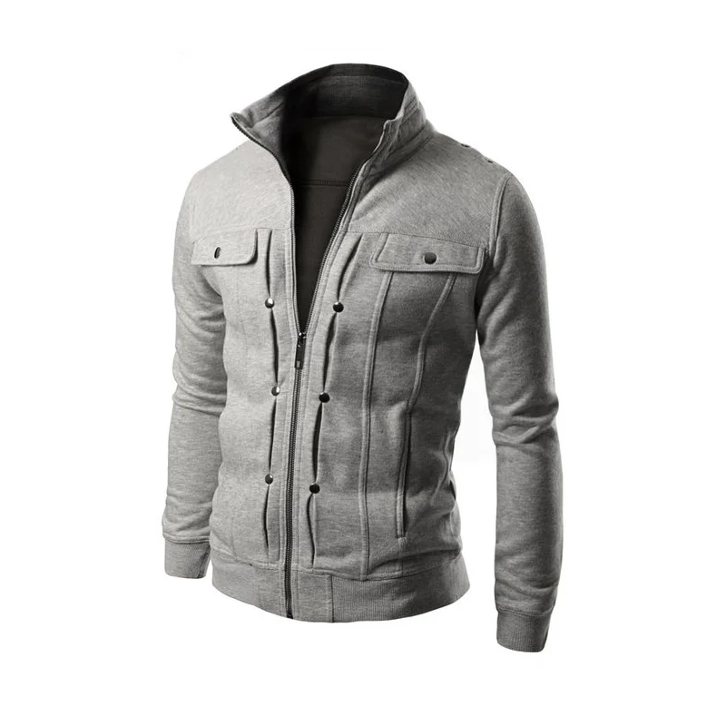 Мужской кардиган, Мужская толстовка на молнии, зимние мужские толстовки на молнии, теплые спортивные мужские толстовки, модное пальто - Цвет: light gray