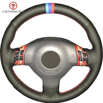 

LQTENLEO Black Genuine Leather Steering Wheel Cover For Suzuki Swift Sport 2005-2011 Splash 2007-2015 Opel Agila Vauxhall Agila