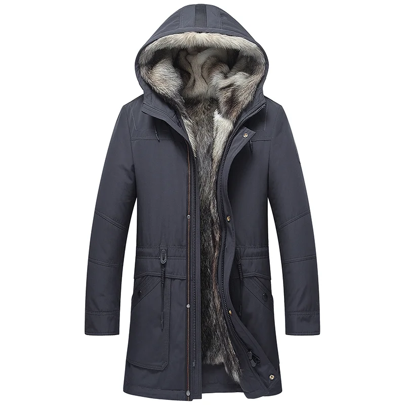 AYUNSUE, парка, пальто с натуральным мехом, мужская куртка с капюшоном из натурального волка, Толстая Теплая мужская меховая куртка, парки, Hombre, пальто 99-1500 - Цвет: Gray