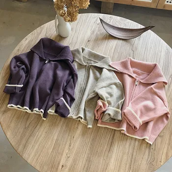 

Children loose zipper cardigans Boys and Girls knitting Lapel Collar Sweater pullover Kids Tops 2020 Spring and Winter