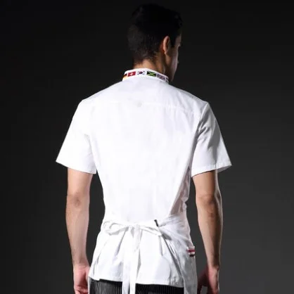Высококачественная черно-белая M-4XL,, женская и мужская куртка с коротким рукавом, косой вышивкой, воротником, кухни, гостиницы, шеф-повара, форма для выпечки