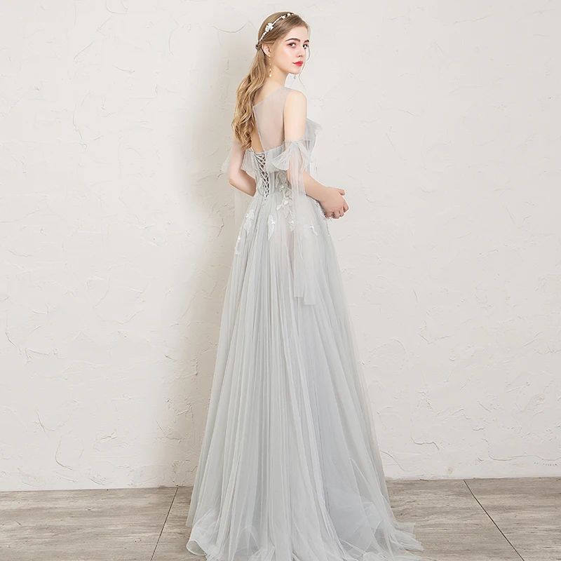 SSYFashion Новое серое вечернее платье, для банкета, элегантные кружевные аппликации Формальные платья для выпускного вечера, Платья для особых случаев Vestidos De Noche