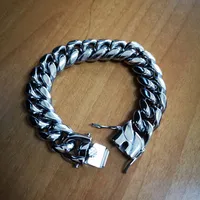 Top Quality 316L Stainless Steel Miami Curb Cuban Chain Link Men Bracelet Dragon Lock Clasp Hip Hop Women Silver Plated Jewelry 2