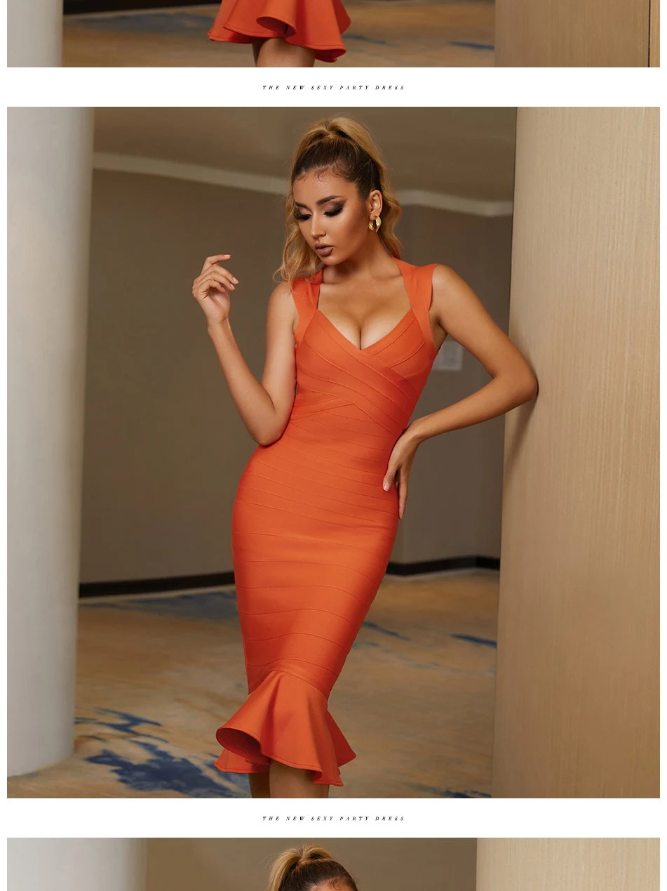 Adyce Tank Mermaid Bodycon Bandage Dress For Women 2022 Summer Sexy Sleeveless V Neck Outwear Evening Club Celebrity Party Dress