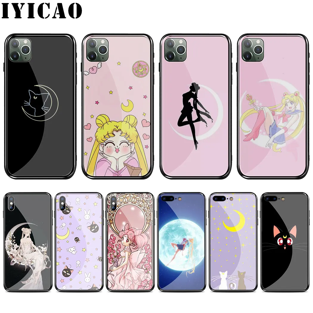 L23 Japanese Anime Sailor Moon Tempered glass Case for iphone 11 Por XS Max XR X 8 7 6 6S Plus 5 5S SE |