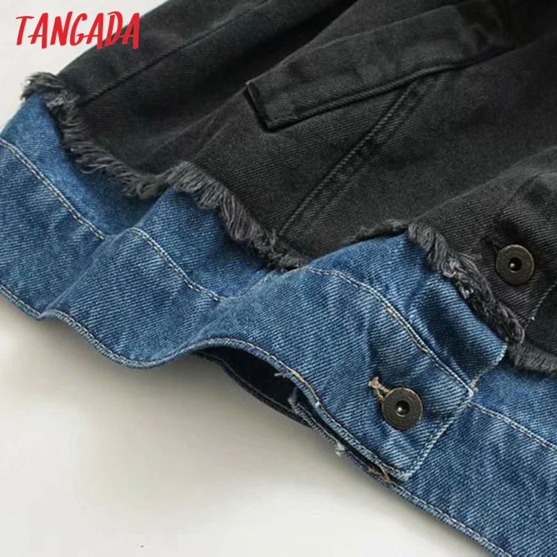 Tangada модная женская джинсовая куртка большого размера в стиле пэчворк, корейский стиль, стиль бойфренда, длинное пальто с длинными рукавами и карманами, топы 4M88