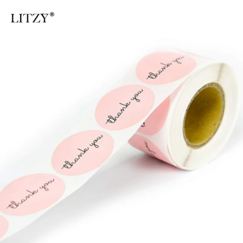 LITZY 500pcs Thank You Stickers Seal Labels Flower Pink Gold Cute Heart Cake Packaging Decoration Sticker Stationary Supplies