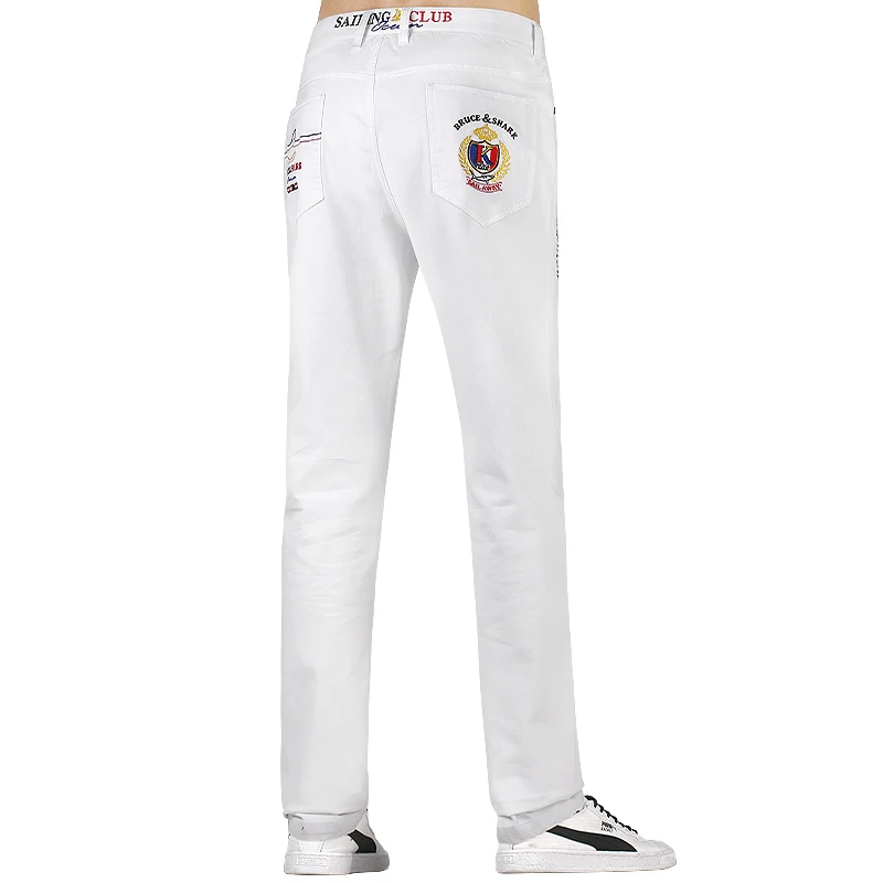 Black Friday New Men Stretch Skinny jeans Fashion Casual Slim Fit Denim Trousers Embroidery White Pants Male Brand Clothes Thick