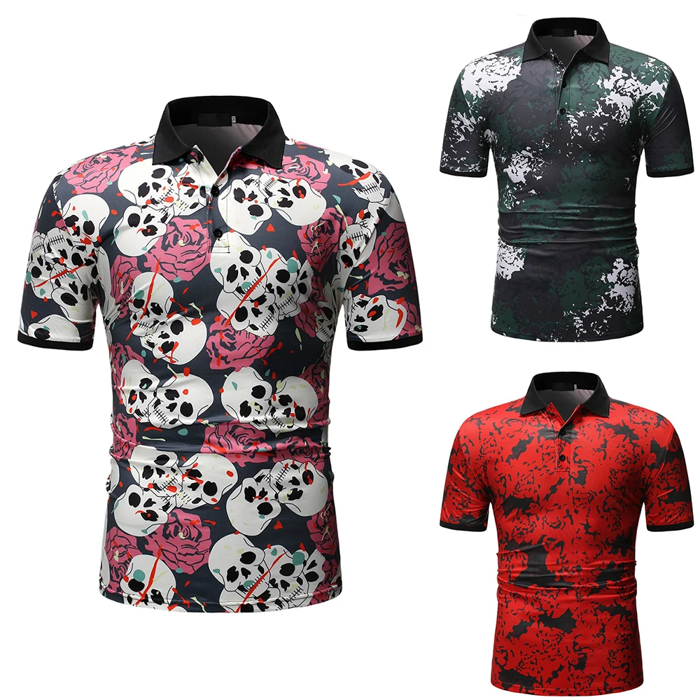 

2020 Summer Men Polo Shirt Brands Night Club Skull Printed Turn Down Collar Short Sleeve Male Polo Home Vacation Tees Tops M-XXL
