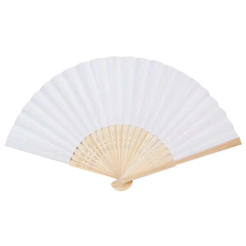 

100pcs white paper hand fan White Bamboo Folding Fan Handheld Fans Paper Folded Fan for Wedding Party and Home Decoration