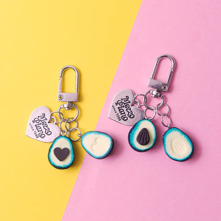 Creative Green Avocado Key chain Handmade Heart-shaped Asymmetric Friendship Fruit chains Children's Birthday Gift Ring | Украшения и