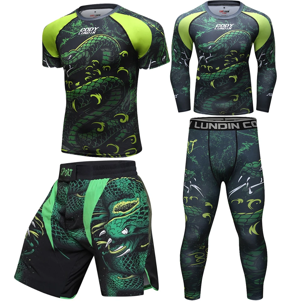 Goede MMA Rashguard Ratelslang Sport Pak 3D MMA Boksen Jerseys Mannen KickBoxing Muay Thai Shorts Ademend Fightwear Bjj MMA T shirts