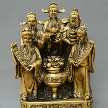 

Chinese FengShui old bronze Five roads God of Wealth Mammon treasure bowl statue