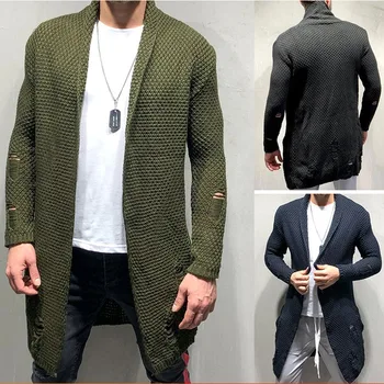 

Men Long Style Cardigan Spring and Autumn X-long Knit Sweater Jackets Solid Color Mens Pullover Sweaters 2019 New Casual Coat