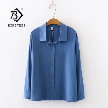 

2020 Summer New Arrival Women Solid Blue Shirts Autumn Long Sleeve Vintage Shirt Loose Tops Casual Blouse Feminina Blusa T03216F