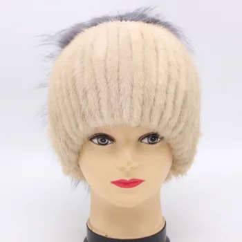 

020120 New Fashion Popular Winter Accessories Women Skullies & Beanies Adjustable Warp Knitting Mink Fox Fur Hat