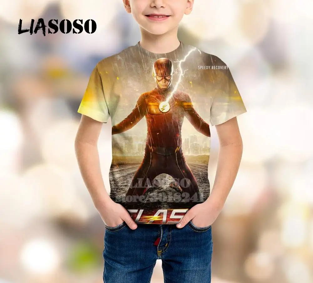 LIASOSO/ Детский свитер футболка с 3D принтом «вспышка» для подростков, Барри Аллен детский топ на бретелях, пуловер для мальчиков и девочек детские толстовки B143-18