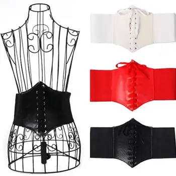 

Fashion Women Faux Leather Wide Waist Waistband Belt Corset Elastic Waspie Belt Female Dress Belts Waistband Pin Buckle Belt