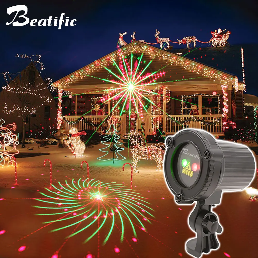 Laser Christmas Lights Outdoor Projector New Year Decorations 2024 Dynamic 32 Pattern Outside Holiday Garden Yard Street Light