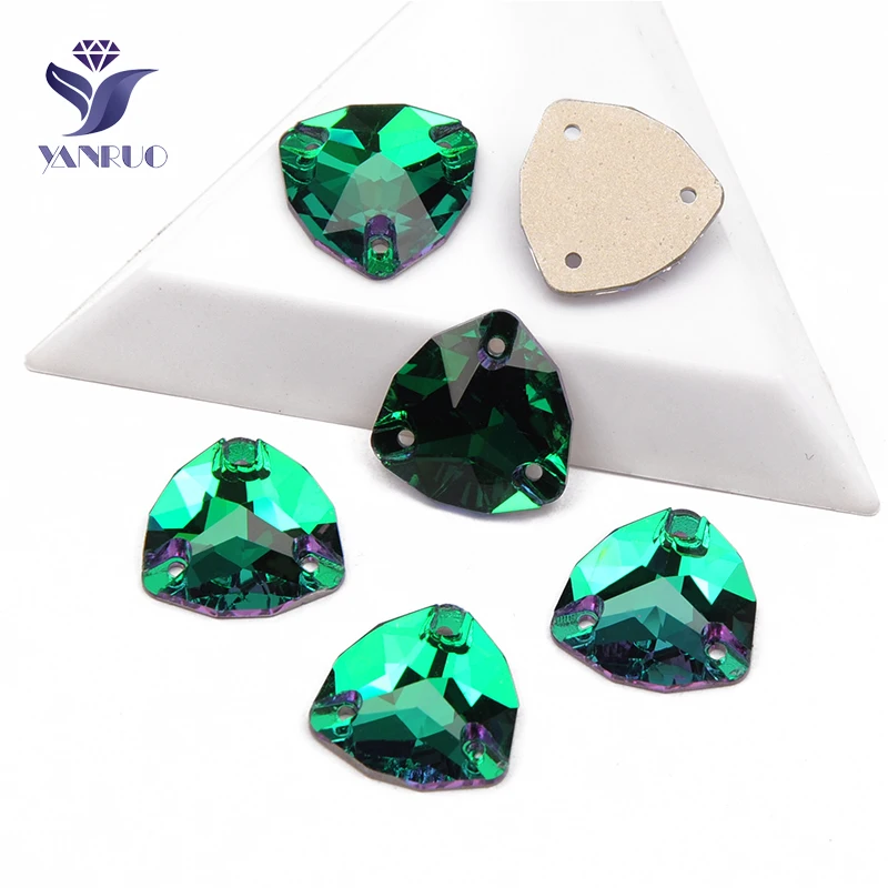 YANRUO 3272 All Sizes Emerald Trilliant Glitter Gems Flat Back Strass Glass Stones Crystal Sewn Rhinestones For Crafts | Дом и сад