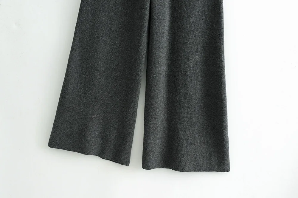 Мода Za для женщин Осенние повседневные однотонные Трикотажные Широкие брюки женские свободные шикарные брюки с высокой талией для офисных леди