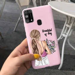 Silicone Shockproof Phone Case with Fresh Flower and Feather Design for Samsung M31 (Girls-C01)