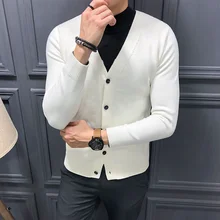 Премиум брендовые Модные мужские облегающие Повседневные вязаные свитера/мужской однотонный хлопковый Повседневный Кардиган трикотажные рубашки размер s-xxl