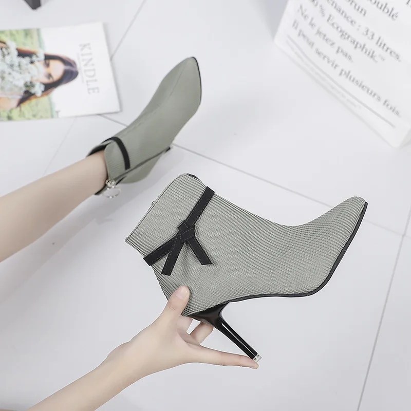 

2019 New Style Sexy Fashion Small Pointed Short Boots Elegant High Heel Shoes Thin Heeled Martin Boots Women's Winter Female Cot