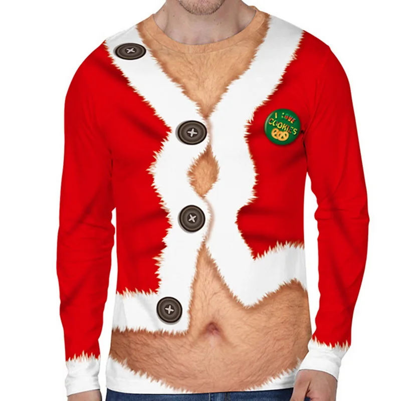 HEFLASHOR, 3D принт, Мужская Рождественская футболка,, повседневная, длинный рукав, круглый вырез, футболка, Homme, хип-хоп, забавная, Camisetas, тонкий топ, футболки