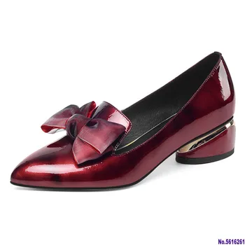 

Elegant Women Spring Summer Shoes Women Genuine Cow Patent Leather Pointed Toe Butterfly-knot Pumps Dancing Shoes Woman