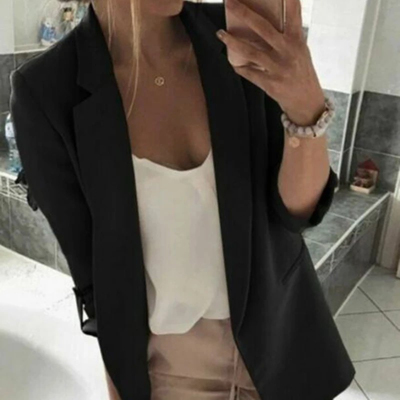 New Womens Elegant Blazer Women Long Sleeve Blazer Plus Size Suit Coat Black Gray Pink Ladies Office Work Business Outwear