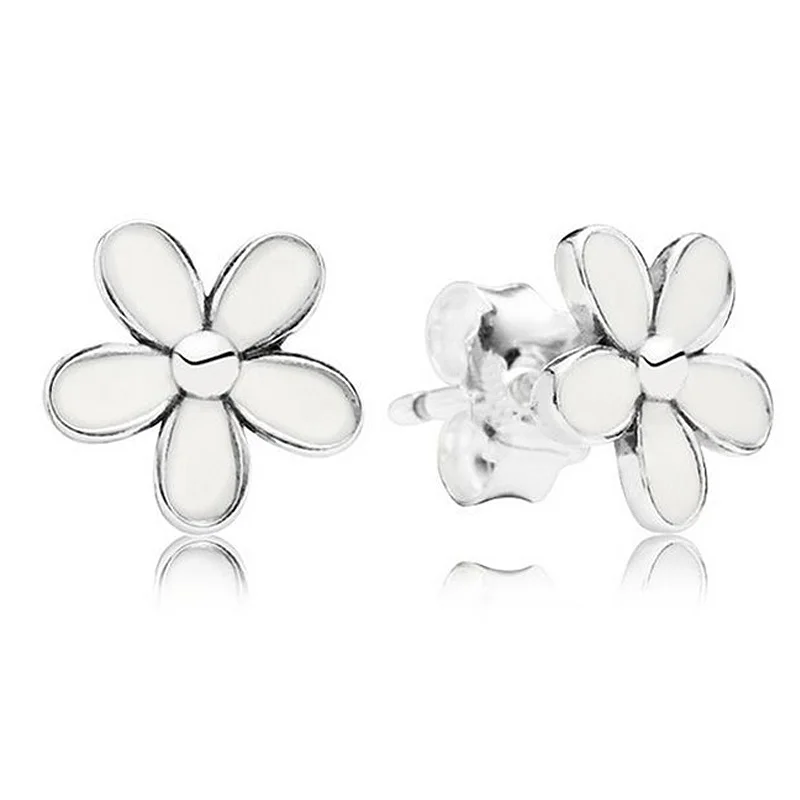 

Original White & Pink Enamel Daisy Flower Stud Earrings For Women 925 Sterling Silver Earring Wedding Gift Fine Jewelry
