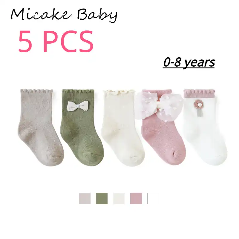 5個0 8y春と秋の子供の靴下かわいいリボンストライプ無地王女infantsocksレースの赤ん坊の綿靴下 靴下 Aliexpress