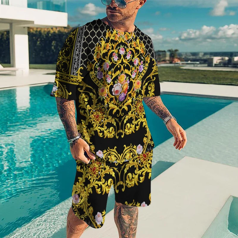 T-Shirt for Mens 3D Printing Crew Neck Short Sleeve Tee Set Summer Oversized t shirt Men Tracksuit 2 Piece Set Suit XXS-6XL Tee