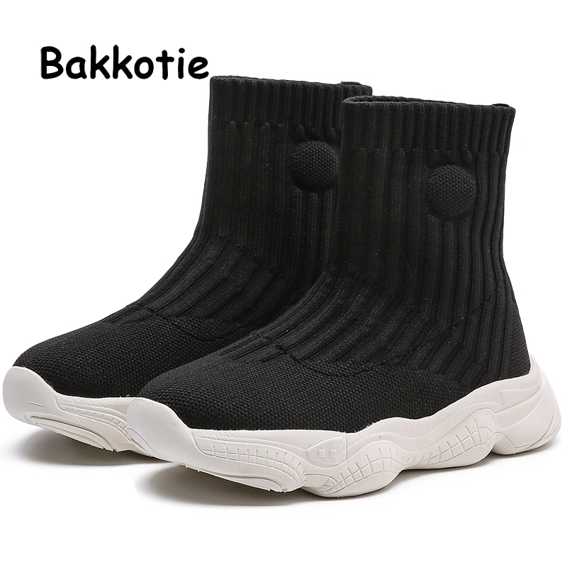 Bakkotie/ г.; Детская осенняя спортивная обувь; Новинка; Модные Повседневные носки для девочек; обувь для мальчиков; дышащие мягкие черные высокие кроссовки