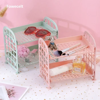 

Fowecelt 2 Layers Hollow Bathroom Cosmetic Holder Organizer Shelf Kitchen Storage Rack Desktop Storage Organizer For Home