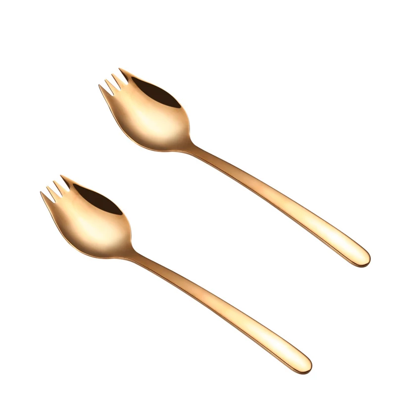 Rose gold 2pcs 2шт/6 шт Высокое качество нержавеющая сталь Вилка ложка двойного назначения еда лапша артефакт торт фрукт вилка инструменты Мультиварка ложки - Цвет: Rose gold 2pcs