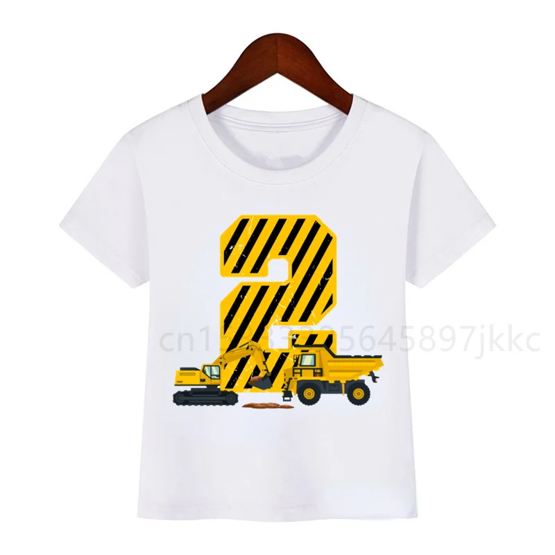 

Boy Girl Birthday Number Excavator Construction Truck Bulldozer Crane Name Printed T-shirt Number 1-9 Funny Gift T-shirt