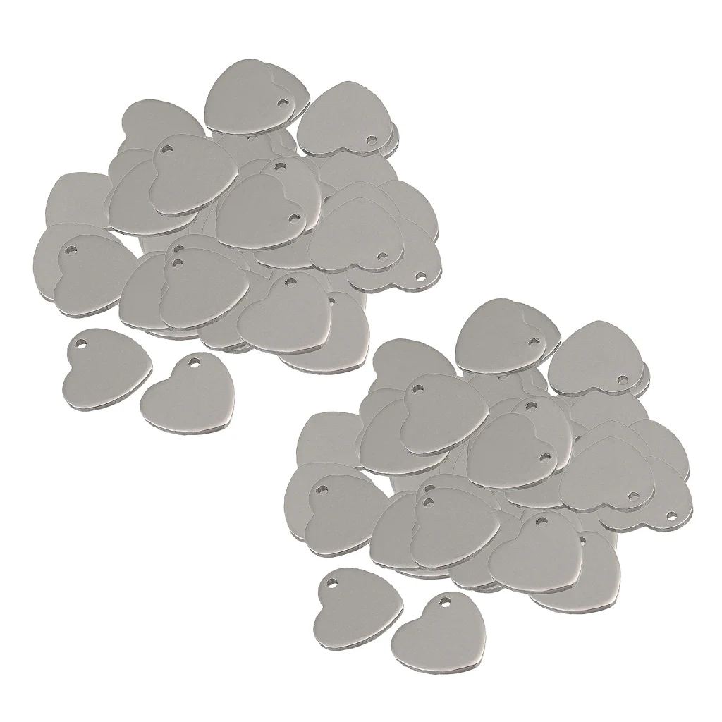 100pcs Silver Tone Stainless Steel Blank Stamping Tags Heart Love Charm Pendant 14mm