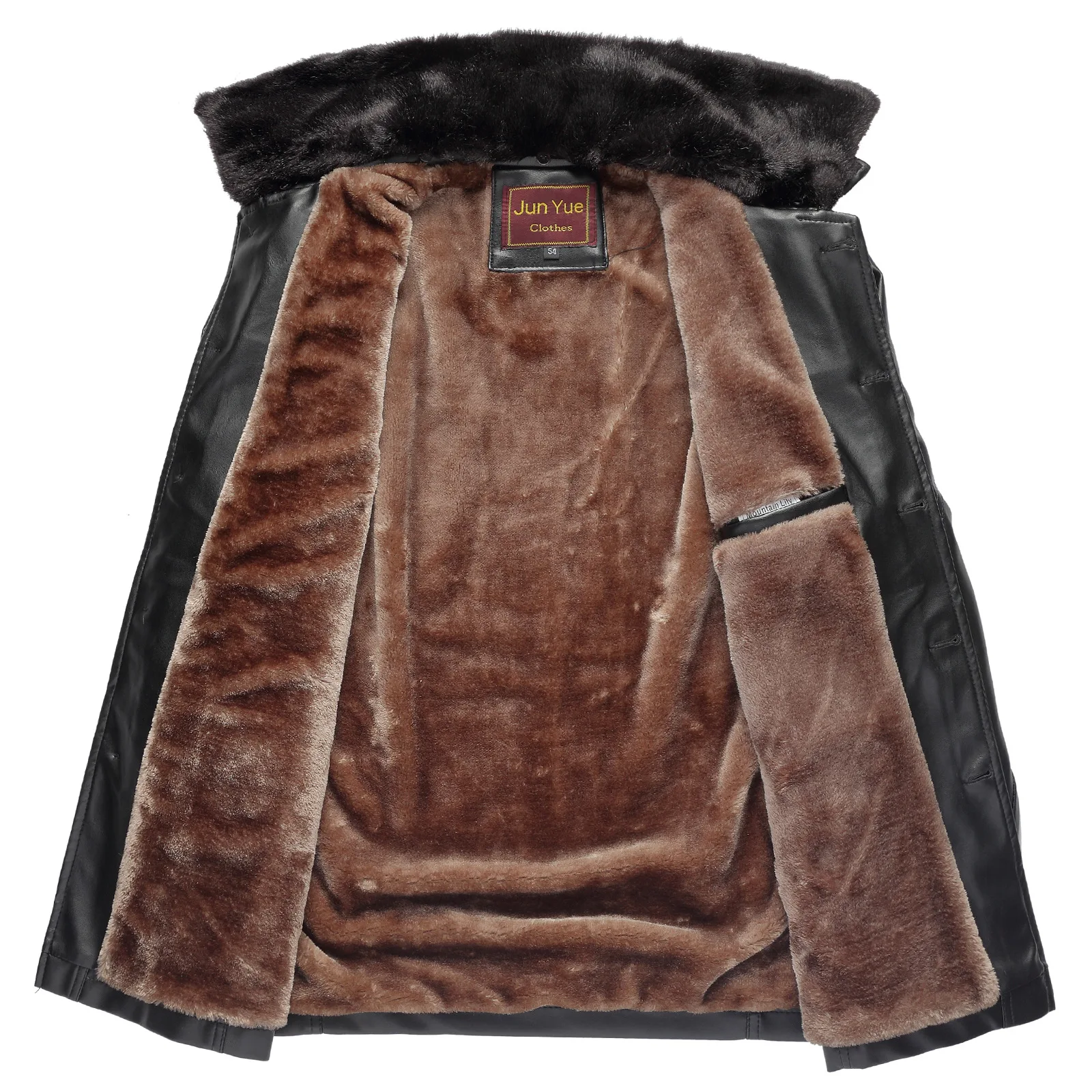 Brushed And Thick Pu Flower Hair Button Leather Coat Middle-aged Casual Fold-down Collar Leather Coat