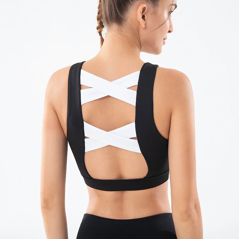 Sports Bra Womens Fitness Yoga Push Up Tank Top Gym Running Athletic Vest Underwear Shockproof Cross Beauty Back Sport Bra Tops
