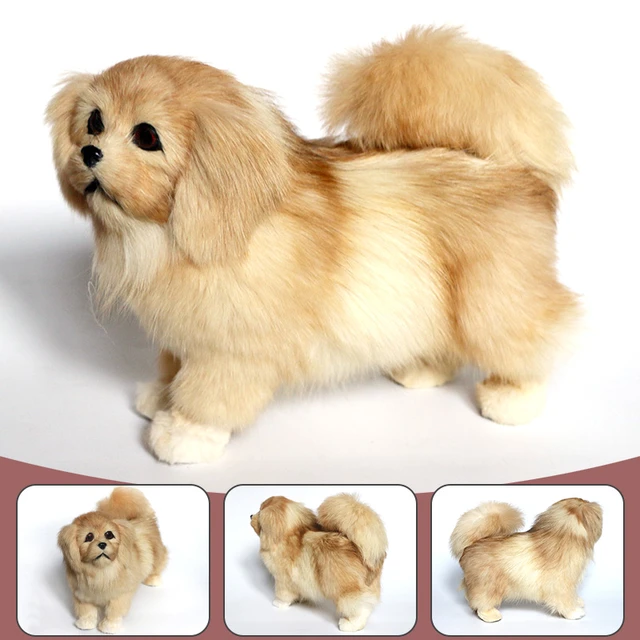 Realistic Lifelike Pekingese Stuffed Animal with Real Fur