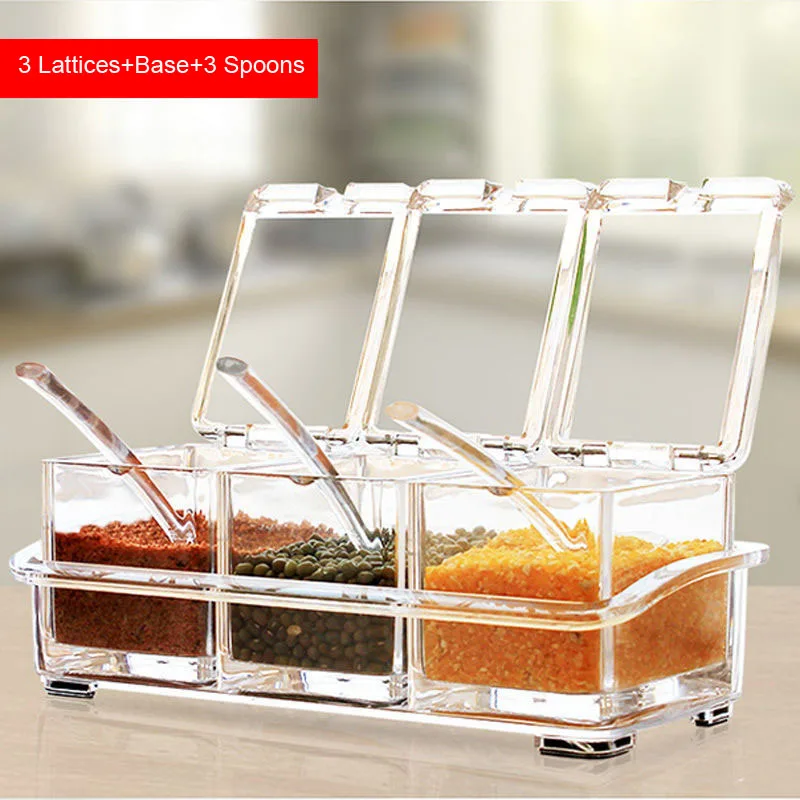 

Transparent Seasoning Box, Clear Storage Container for Spice Salt Sugar Cruet,Condiment Jars with Spoons, YAB022