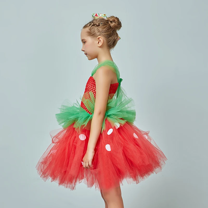Strawberry Sweetie Costume Children Halloween Fancy Tutu Dress Girls Fruit Food Festival Tropical Party Clothing Ballet Dress