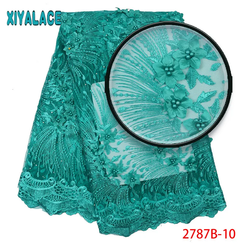Latest Embroidered 3D Lace Fabric French Party Lace Fabric African Tulle Mesh Fabrics Laces with Beads for Women KS2787B-18