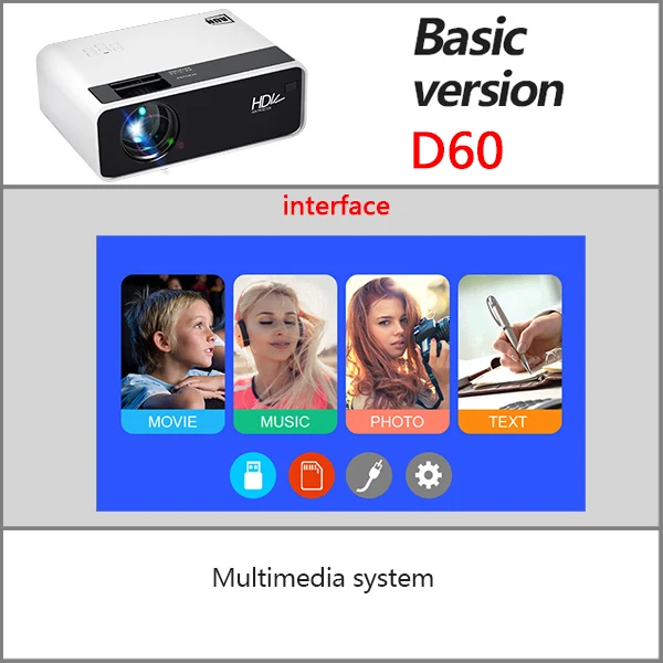 D60 AUN светодиодный HD проектор D60, разрешение 1280x720 P, поддержка 3D видео проектор, домашний кинотеатр, опционально Android wifi Proyector D60S - Цвет: D60