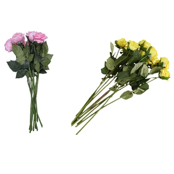 

20 Pcs Latex Contact Rose Decor Artificial Flowers Silk Flowers Floral Wedding Bouquet(Lemon Yellow & Pink and White)